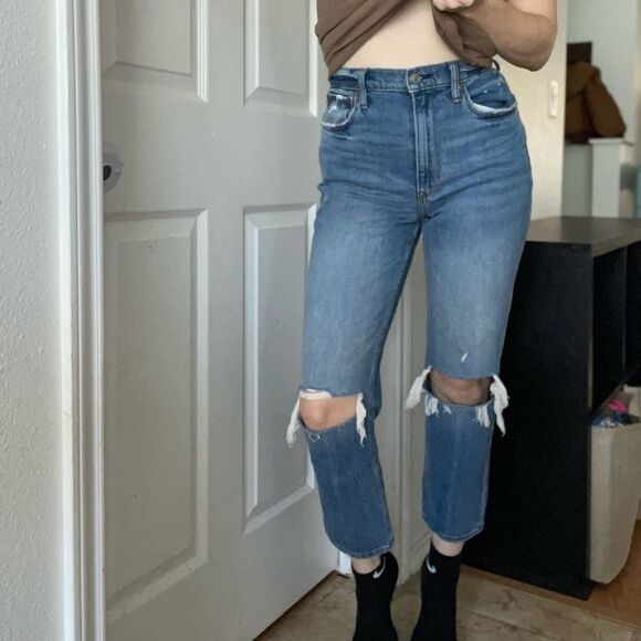 Abercrombie & Fitch Ankle Straight Ultra High Rise Jeans Sz 28 Short‎ Distressed - Picture 1 of 9